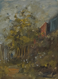 Freight trains above woods